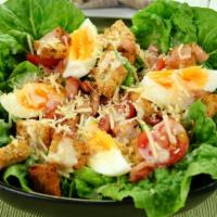 Posh Chef Salad · Ham, turkey, chicken, eggs, romaine lettuce, tomatoes, mushrooms, and black olives.