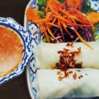 Soft Spring Roll With Shrimp · Clear soft spring roll with noodles, lettuce, carrots, and shrimp. Can also substitute with ...