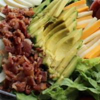 Cobb Salad · Served with Avocado, American & Provolone Cheese, w/ Grape Tomatoes, Hard-Boiled Egg, Onion ...