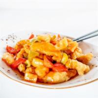 Sweet & Sour Chicken · Crispy battered chicken breast, pineapple, red and green bell peppers, onion, sweet and sour...