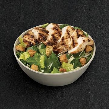 Caesar Salad With Grilled Chicken · Grilled chicken, romaine, Parmesan-Romano, Caesar dressing, Asiago croutons and Parmesan crisps