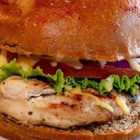 Papou'S Grilled Chicken · Marinated Chicken, Lettuce, Tomato, Red Onion, Honey Mustard.
