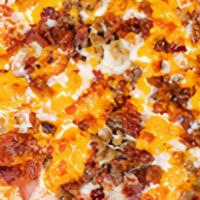 Big Don'S · Canadian bacon, pepperoni, pork sausage, salami, beef, crispy bacon with mozzarella and ched...