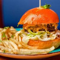 Classic & Fries · Grilled burgers lettuce, diced tomato, onion, American cheese & americano sauce on a Challa ...