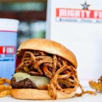 Burger Of The Month · Southern BBQ Burger : House Beef Patty, Bacon, Smoky BBQ Sauce, Onion Strings, White Cheddar...