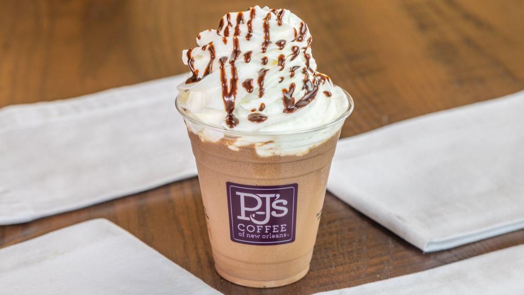 Mocha Velvet Ice · PJ's velvet ices are frosty cold, incredibly smooth, and totally addictive. These blended sweet sensations are offered in mocha and vanilla and garnished with a blizzard of whipped cream.