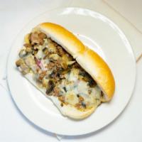 Philly Cheese Steak · Thin sliced steak, with grilled onions and mushrooms, topped off with melted provolone chees...