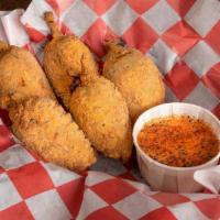 Barky’S Jalapenos · 5 Jalapenos stuffed with smoked chicken, onions, peppers, cheddar cheese and BBQ sauce with ...