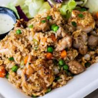 Fried Rice Combination Plate · Your choice of two proteins, grilled and served in a special fried rice dish containing flav...