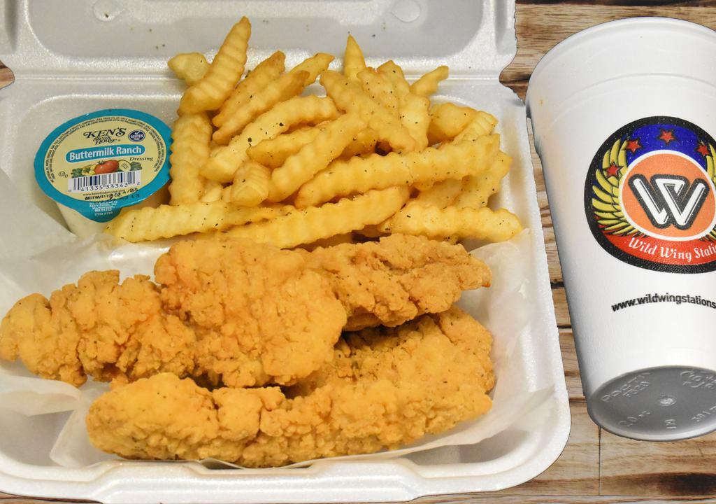 4Pc Tender W/ Fries & Drink · Served with one 2oz dip sauce.