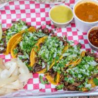 Mini Tacos · 5 mini tacos Available in Corn or flour. Meat options are beef,trompo.barbacoa, or chicken, ...
