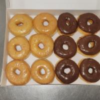 Half & Half Dozen Donuts · 6 Glazed and 6 Chocolate Glazed Donuts