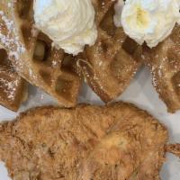 Chicken And Waffles · A juicy chicken breast, breaded, fried and served with a Belgian waffle.