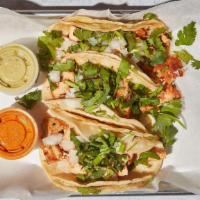 Chicken Tacos · By Ale Taco. 3 chicken tacos served with onions and cilantro on corn tortilla. Contains glut...
