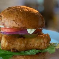Ultimate Fish Sandwich · Fried Alaskan Cod Served On Brioche Bun With Fresh Lettuce, Tomato, Onion, Pickle And Our Ma...