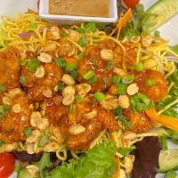 Bang Bang Shrimp Salad · Crisp greens and fresh Ramen noodles topped with fried shrimp tossed with Thai sweet chili a...