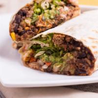 Burrito Platter · A large tortilla with black beans, rice, mozzarella cheese, and topped with lettuce, tomatoe...