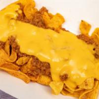 Texas Two Step · Regular Fritos and chili cheese Fritos topped with homemade chili and cheese.