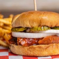 Hot Link Sausage Sandwich · Served on a toasted bun with onions, pickles and BBQ sauce.  Choose two made from scratch si...