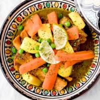 Lamb Shank With Vegetables · Gluten-free. Lamb with steamed vegetables of the day. Served with your choice of Moroccan br...