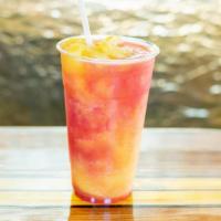 Sun Burn · Mango, peach and passionfruit with strawberry.