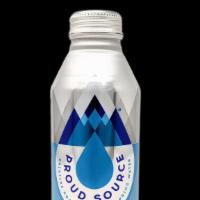 Proud Source Water · Naturally Alkaline Spring Water in a Recyclable Aluminum Bottle