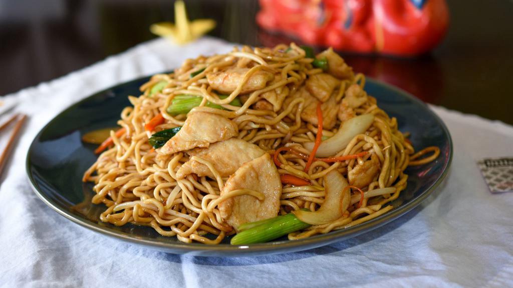 Lomein · Classic Chinese noodles with carrots, bean sprouts, yellow and green onions in a light brown sauce with a hint of sesame oil.