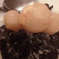 Lychee In Sticky Rice Pudding · homemade - gluten free: fresh lychee meats in black sticky rice with coconut milk