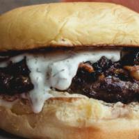 The Trotter · One-quarter pound Painted Hills grass-fed beef, caramelized onions, chopped up Hills bacon, ...