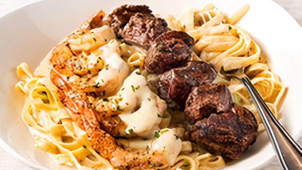 New! Kingsland Pasta · A steakhouse twist on your favorite Queensland Pasta. Grilled steak and shrimp over fettuccine noodles tossed in a bold Alfredo sauce.