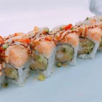 King Roll · Shrimp tempura, avocado, crabmeat inside, lobster salad on top.