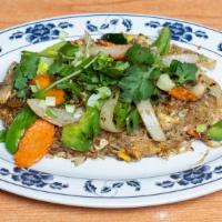 Pad Woon Sen Jay · Glass noodles stir-fried with mixed vegetables.