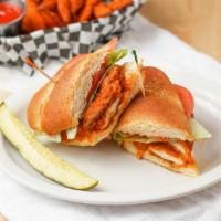 Buffalo Chicken · Buffalo chicken spicy chicken tenders with tomatoes, lettuce, and ranch on a toasted hoagie ...