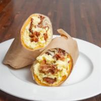 Sausage, Egg, And Cheese Burrito · All-natural sausage patty with sharp cheddar cheese, cage-free egg on a whole-grain English ...
