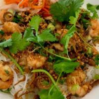 Bún Tôm Nướng · Rice Vermicelli Noodle Salad with Grilled Marinated Shrimp + Fresh Herbs, Crunchy Pickled Ca...