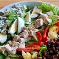 Cobb Salad · Emerge farms mixed lettuce, red wine vinaigrette, hard boiled egg, chicken breast, cherry to...