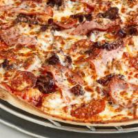 Get Meaty · italian sausage, italian beef, pepperoni, smoked canadian bacon, mozzarella