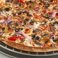 Veg Out · mushroom, red onion, black olive, mixed bell pepper, mozzarella