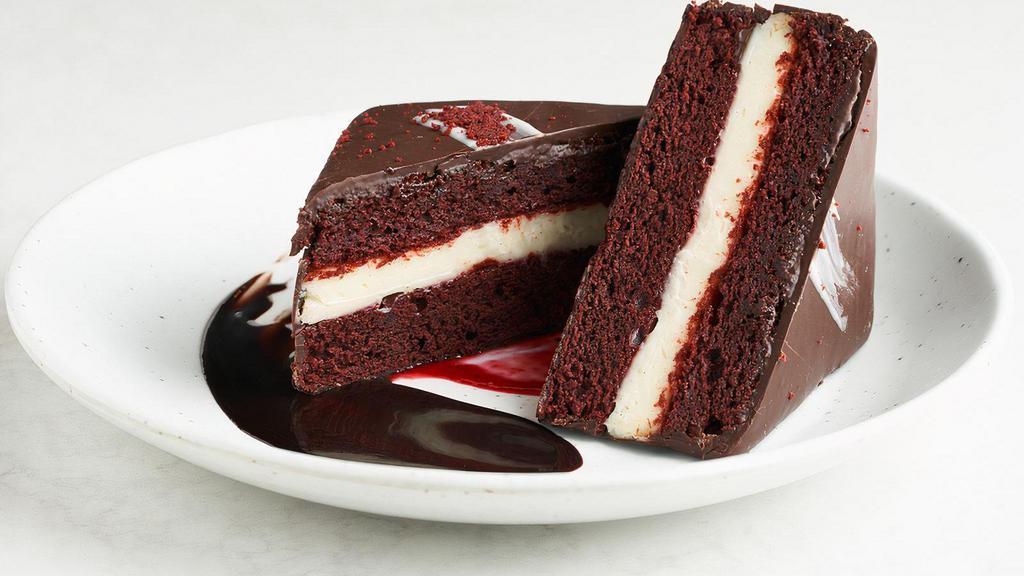Tortine · red velvet cake with cream cheese filling dripped in chocolate