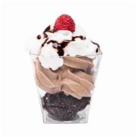 Brownie Layers (Gf, V) · Brownie, Vanilla Nice Cream, Coconut Whipped Cream, Cocoa Sauce, Raspberry on Top. Contains ...