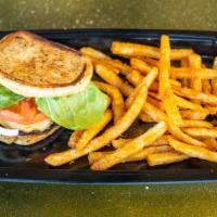 Buzz Burger · 1/4 lb. Beef Burger made to order with cheese, Lettuce, Tomato, & Onion served with seasoned...