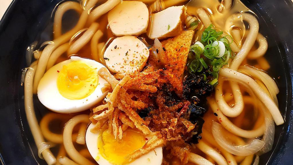 Udon · Thick flour noodles served in a soup