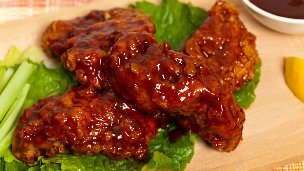 Bbq Boneless Jumbo Wings · Jumbo sized boneless chicken wings smothered in sweet barbeque sauce for elegant taste.