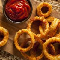 Onion Rings · Deep fried and battered onions.