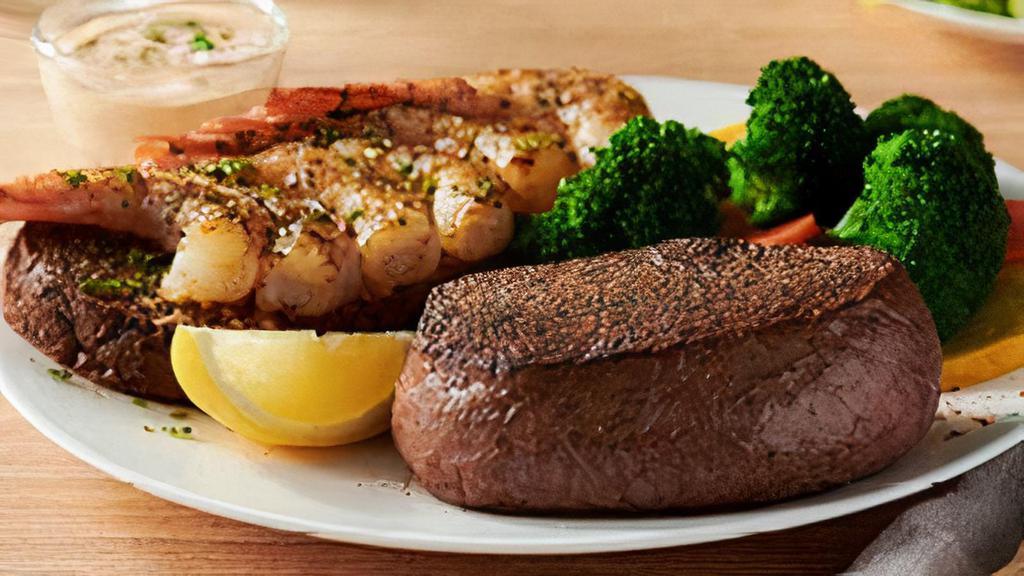 Sirloin* & Shrimp On The Barbie · Our signature center-cut sirloin with Grilled Shrimp on the Barbie. Served with two freshly made sides.