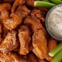 Kookaburra Wings® Party Platter · 30 chicken wings tossed in our secret spices served with our Blue Cheese dressing and celery...