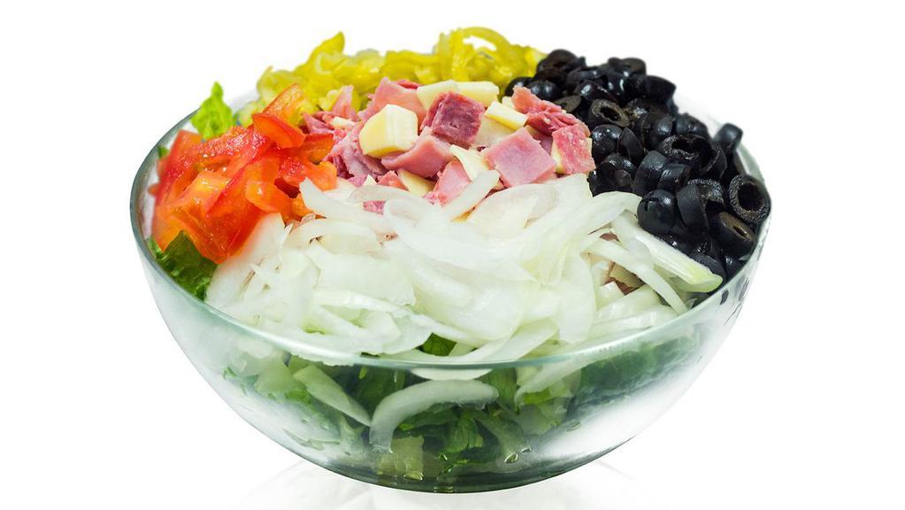 Antipasto Salad · Ham, salami, provolone cheese, onions, black olives, pepperoncinis and tomatoes.