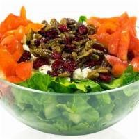 Cranberry Pecan Salad · feta cheese, tomatoes, dried cranberries, candied pecans.
