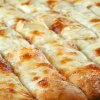 3 Cheese Bread Sticks · brushed with garlic butter,  then loaded with cheddar, mozzarella and parmesan cheese.