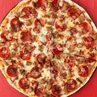 Meat Combo Pizza (Large) · Pepperoni, sausage, bacon bits and extra cheese.